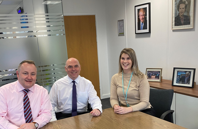 L-R: Darren Millar AM, Paul Davies AM and Millie Taylor of SSCE Cymru